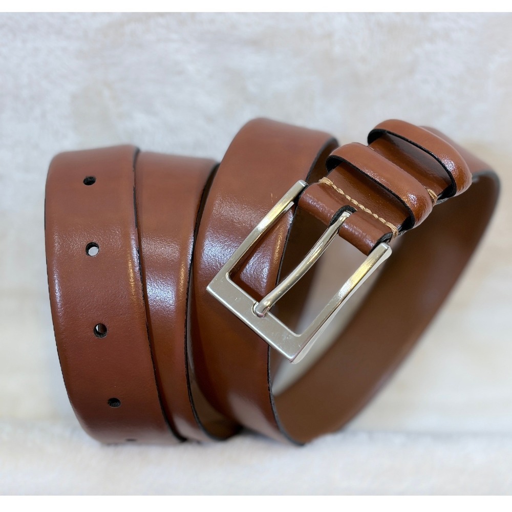 Brown Italian Leather Handmade Dress Belt Mens 38 Excellent